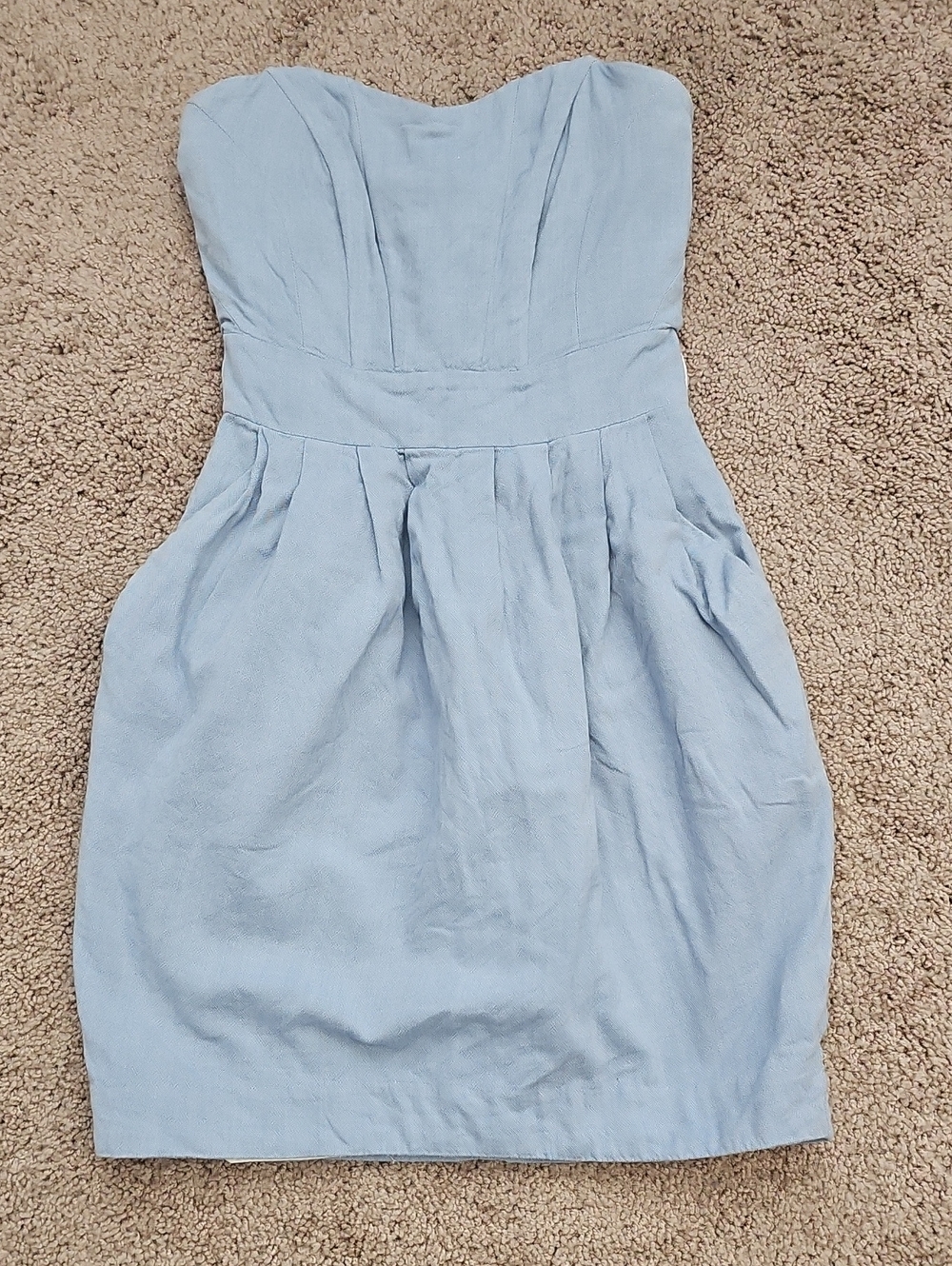 H&M Strapless Pale Blue Pleated Summer Dress